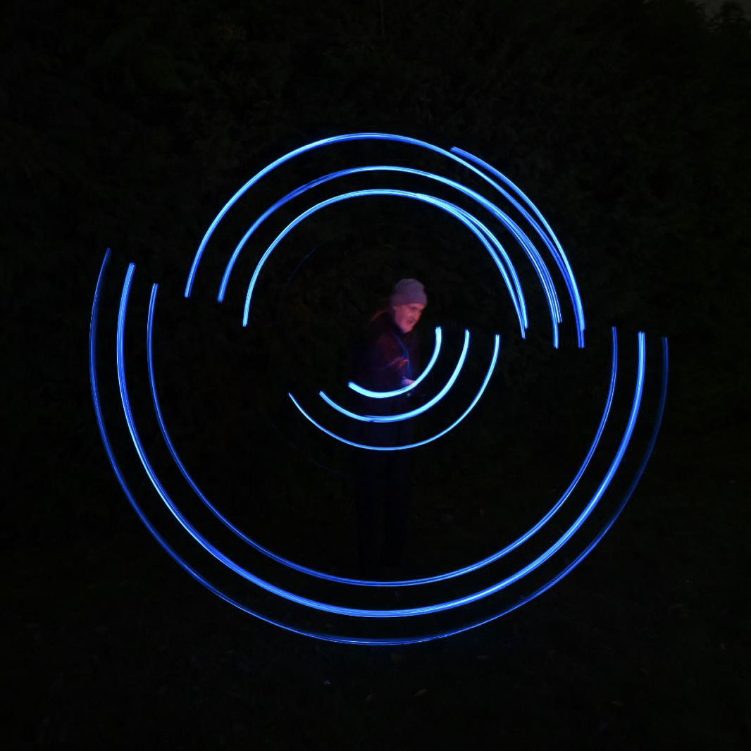 Blue light arcs at night