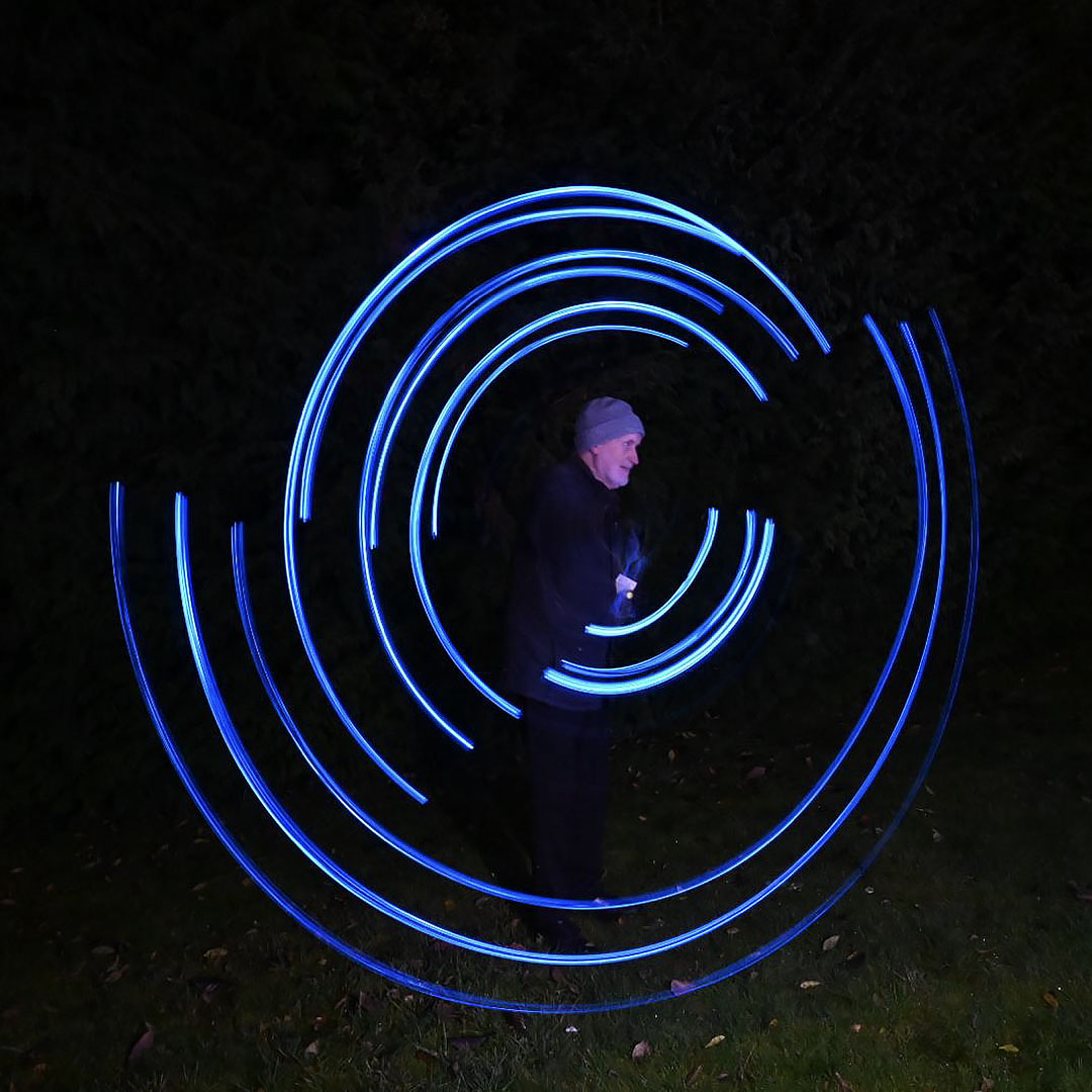 Blue light arcs at night